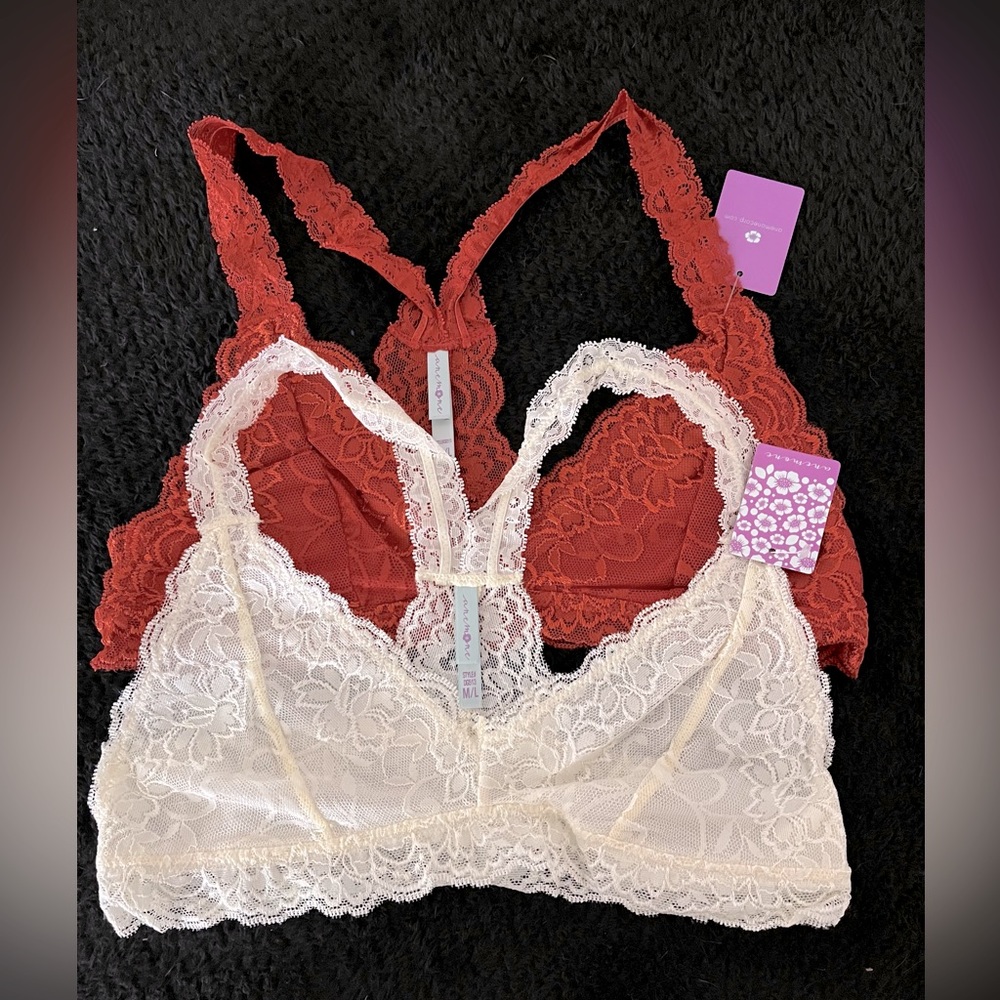 2 NWT Lace Racerback Bralettes,  Rust, Ivory, S/M Or M/L